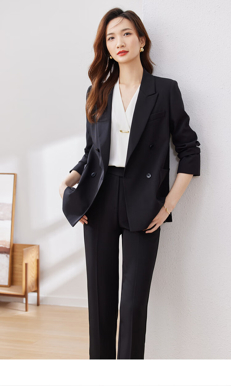 Sentubila Formal Professional Suit Set for Women, Spring And Autumn Elegant Blazer Jacket with Cropped Pants Two-Piece Set, Black, Size S 24