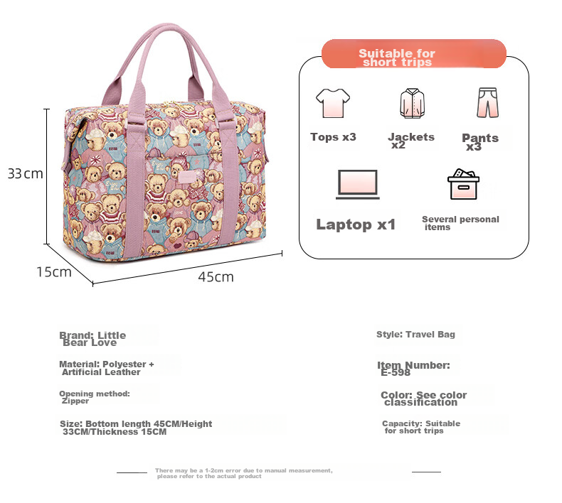 Xiaoxiongyilian Travel Bag, Original Niche Design, Shoulder Crossbody Handheld Large Capacity, Casual Canvas Fashion Trolley Functional Bag for Wome 7