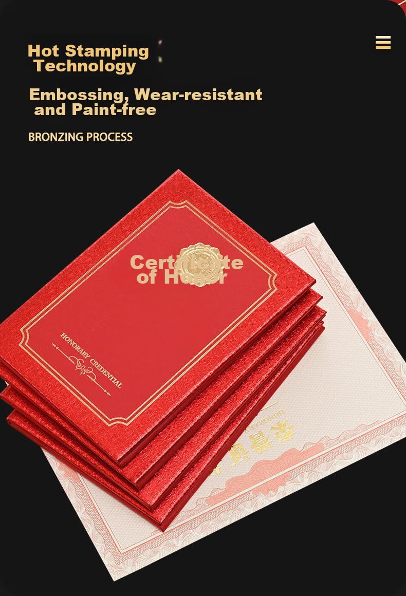 Ouliwen Honorary Certificate Gold-Stamped Award Certificate with Glossy Cover, High-End Employee Award, 8K Size, with 10 Inner Pages, Pack of 10 6