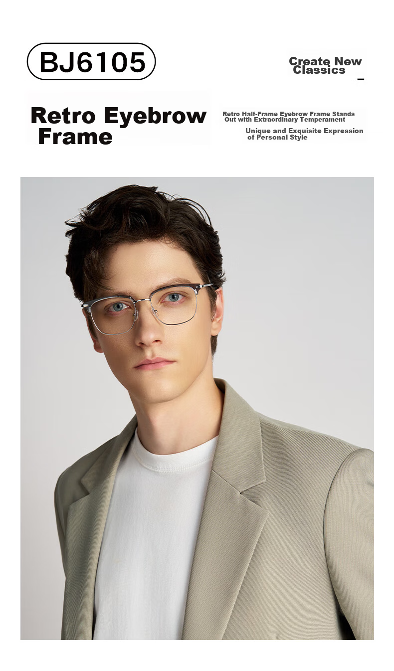BOLON Eyeglasses, Lightweight Business Versatile Browline Frame, D-Shaped Optical Frame, Can Be Fitted with Prescription Lenses, Myopia Glasses Frame BJ610516 2