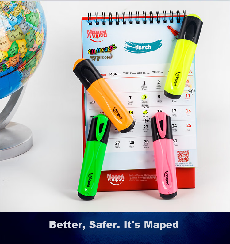 Maped Fluorescent Pen Set of 4 Colors, Highlighter Markers for Emphasis And Note-Taking, Thick-Tip Pens for Children, Students, Journaling, Drawing, Office Use, Study Stationery 740916CH 14