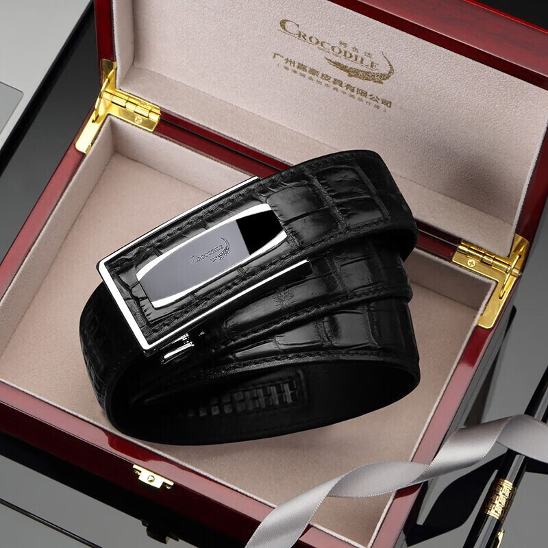 CROCODILE [Crocodile Belly] Leather Belt Gift Box, Men's Cowhide Business Automatic Buckle Belt, Birthday Gift for Men D610