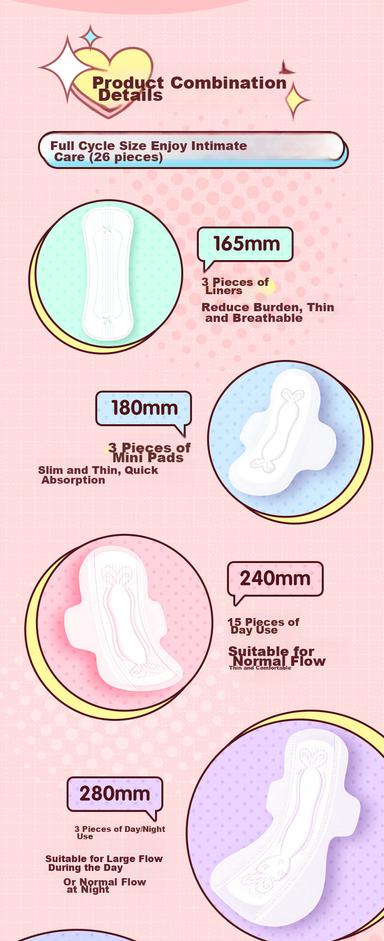 Geron All-Day Care Girls' Sanitary Napkins Day And Night Combination, 26 Pieces * 3 Packs, 78 Pieces 4