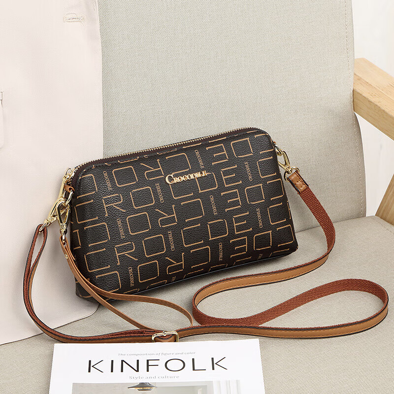 CROCODILE Goddess Festival Women's Small Handbag Wrist Bag Printed Casual Shoulder Bag Crossbody Women's Bag Gift 2007 Coffee