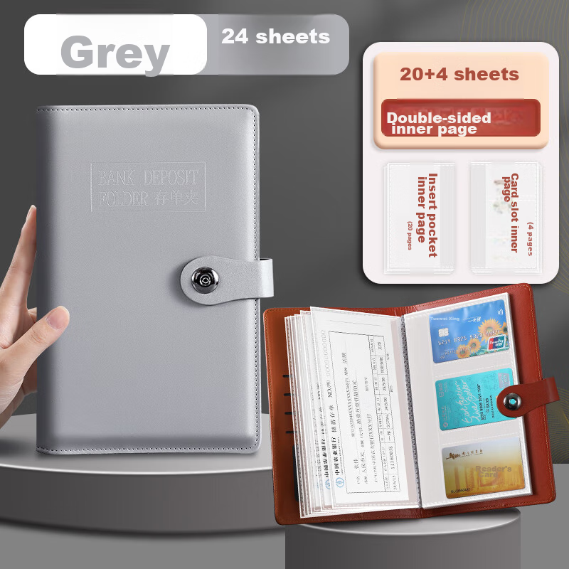 Jiaranheng Multi-Functional Deposit Book Organizer for Bank Large Paper Deposit Slips And Cards, Waterproof Large Capacity Collection Folder for Savings Passbooks And Loose Checks, A6 Gray