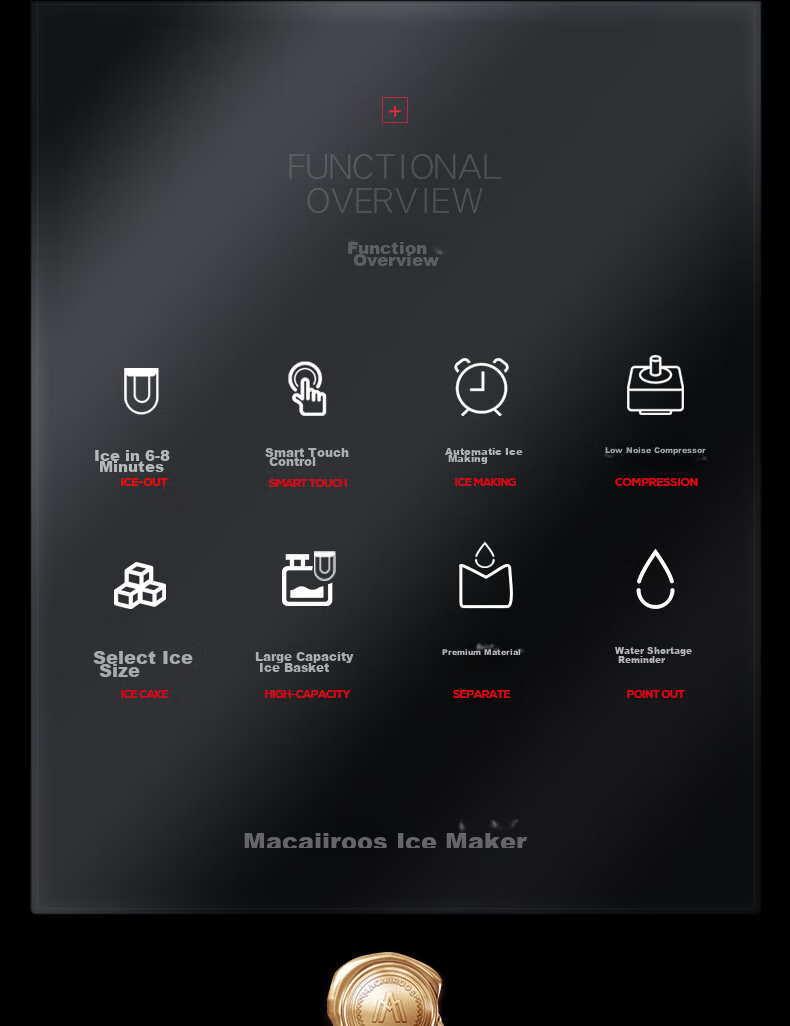 Macaiiroos Ice Maker, Home Mini Automatic Bullet Ice Machine for Dormitory, Smoothie, Cocktail, Milk Tea Shop, Street Vending, Ice Bar, Round Ice Cube Maker 2
