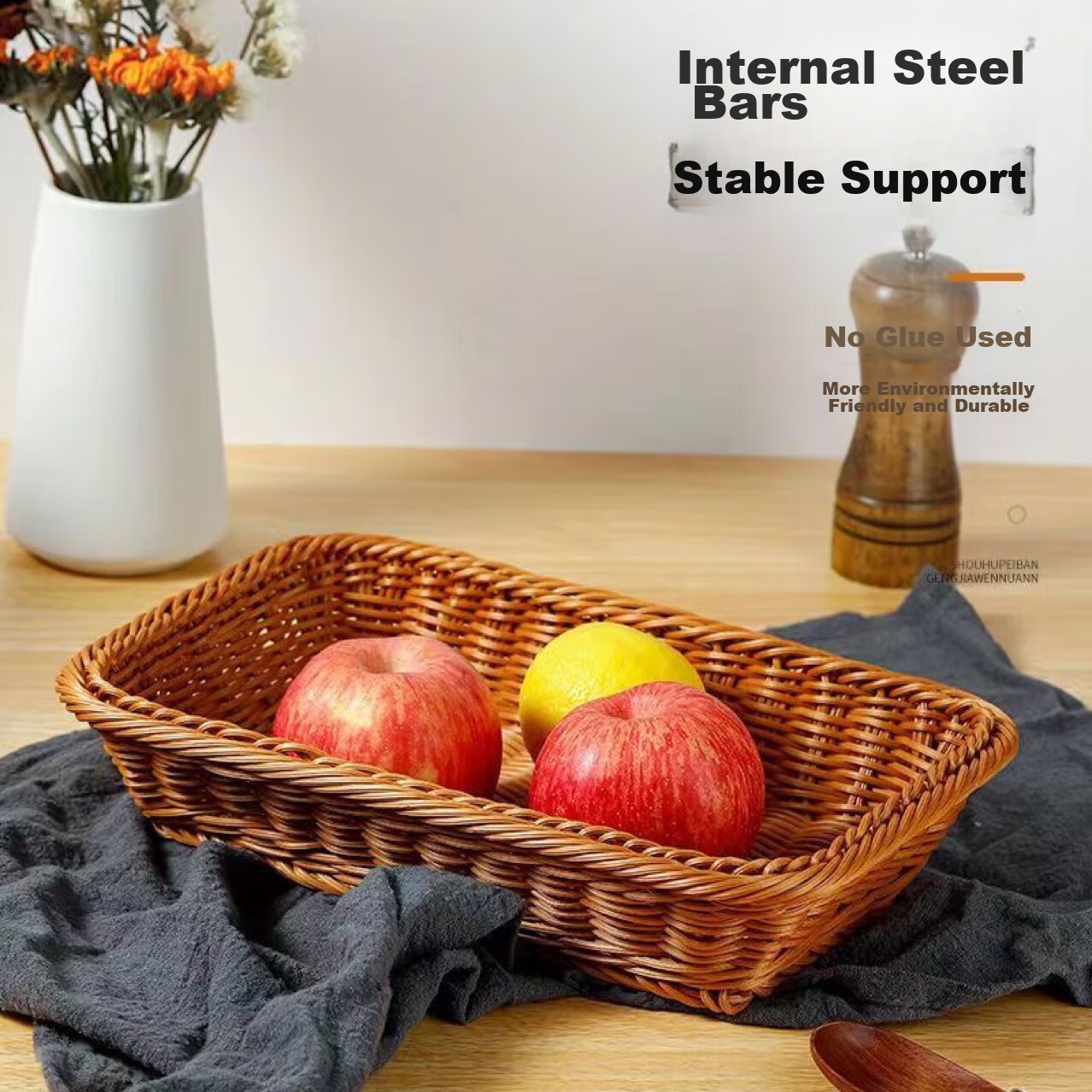 BJ Fruit Plate, Tray, Dessert Plate, Fruit Basket, Living Room Display Steamed Bun Basket, Bread Basket, Rattan-Style Fruit Basket
