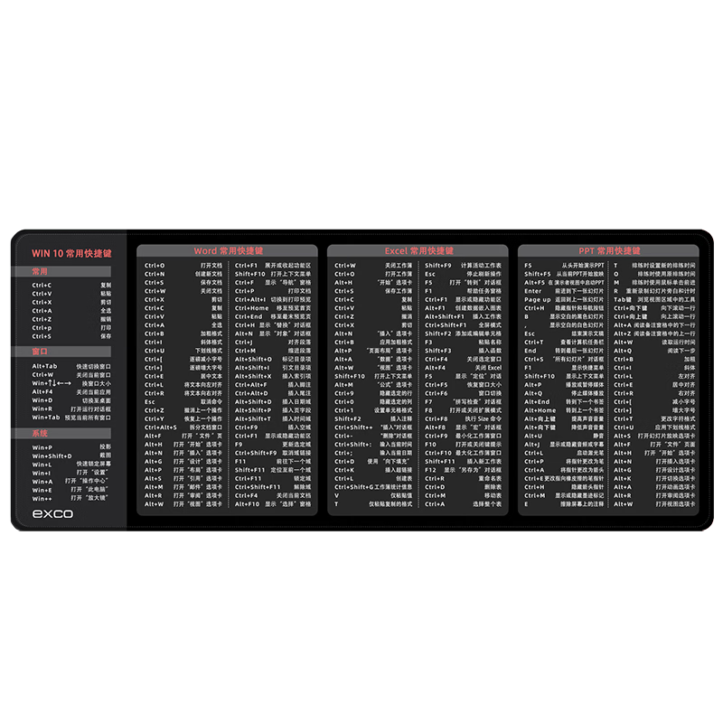 EXCO Complete Office Keyboard Shortcuts Mouse Pad, Extra Large Keyboard Mat Professional Version, Computer Excel Formula Function Desk Pad, Thick Long Style 0050