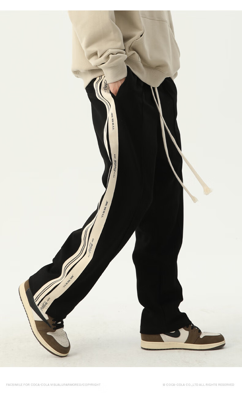 Coca-Cola Casual Pants for Men, Spring And Summer American-Style Trousers, Sports Pants, Straight-Leg Pants, Sweatpants, Black Regular, S (90-110 Jin) 6