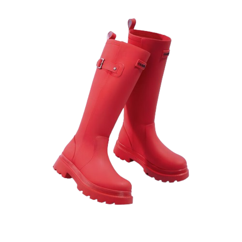 CAMEL Red Combat Boots, Stylish Rain Boots, Outdoor Shoes for Women, Water-Friendly Shoes, Waterproof Non-Slip Tall Boots 3008A
