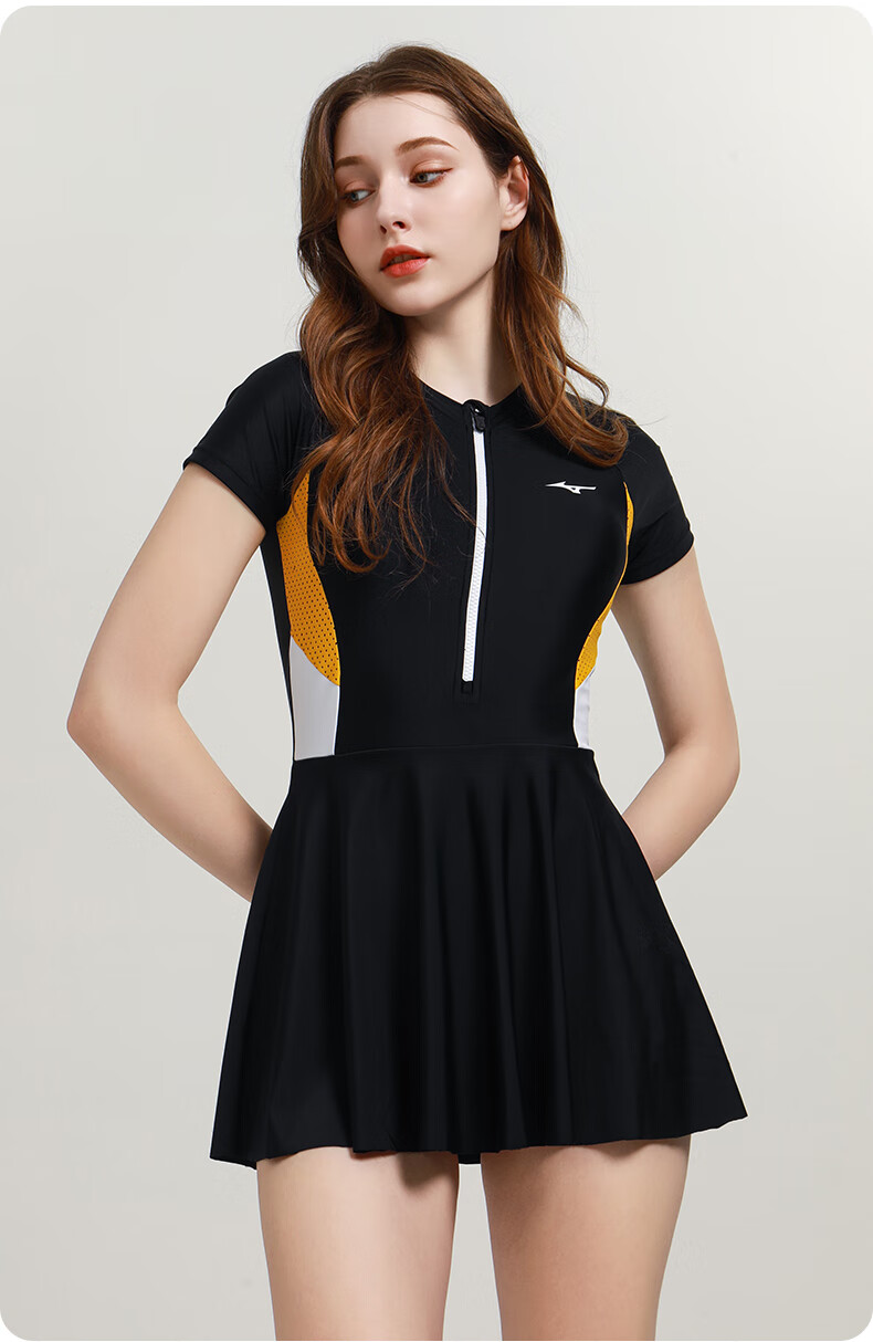 MIZUNO Women's One-Piece Swimsuit Dress, Hot Spring Swimwear, Plus Size, Tummy Control, Slimming, Quick-Drying, Conservative Swimming Costume A1320 Black S 5