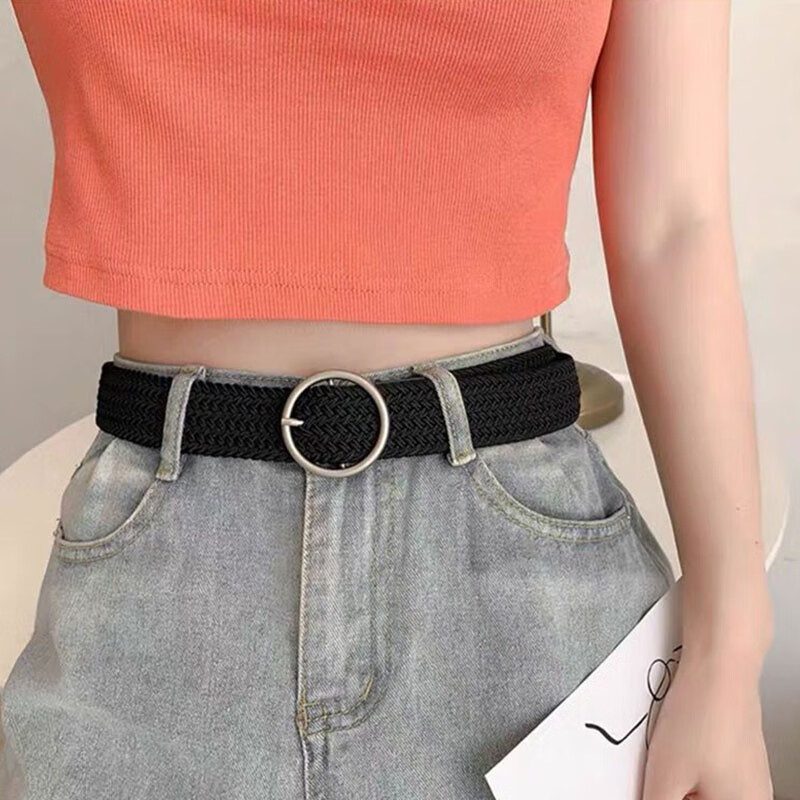 JEVI Versatile Denim Belt for Women, No Drilling Required, Canvas Waistband, Women's Woven Elastic Waistband, Decorative Belt for Students' Pants