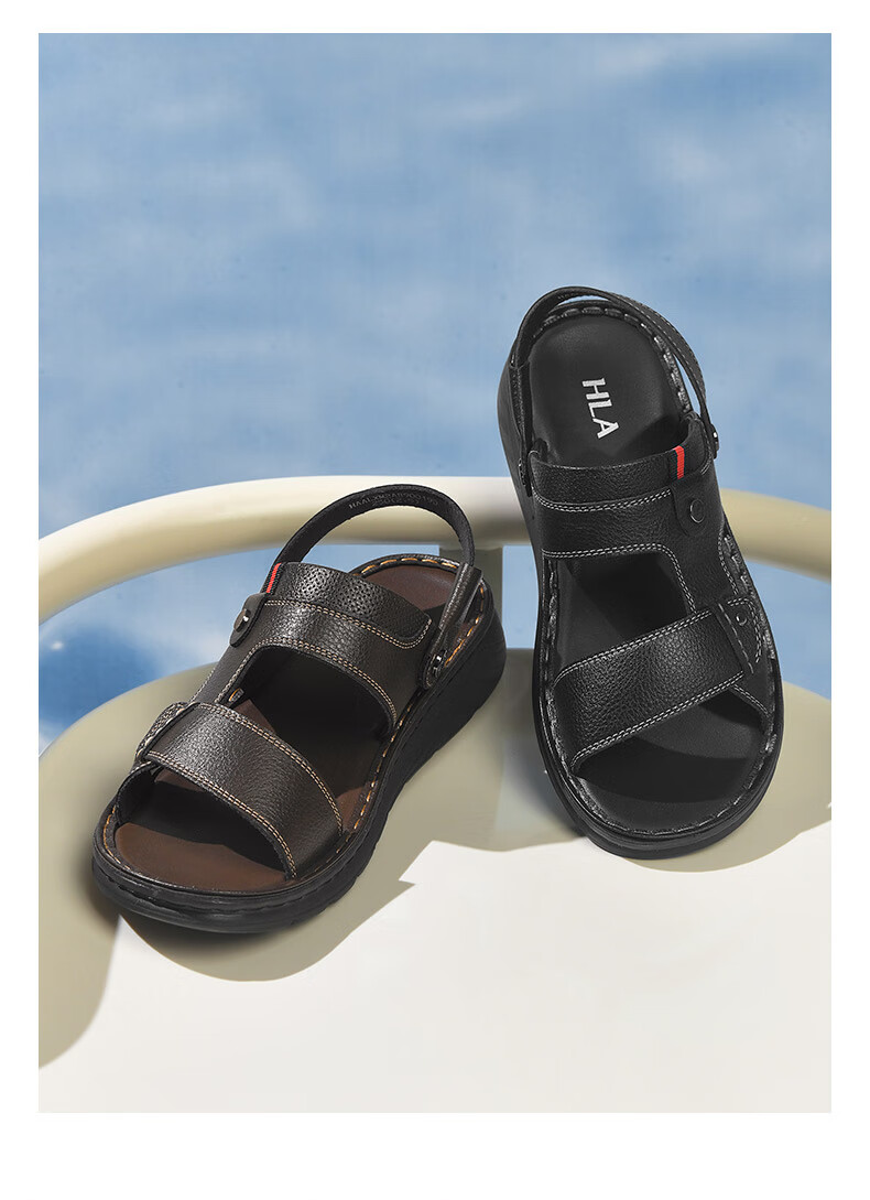 HLA Sandals, Outdoor Beach Men's Casual Slippers HAALXM2EBH149, Black, Size 39 2