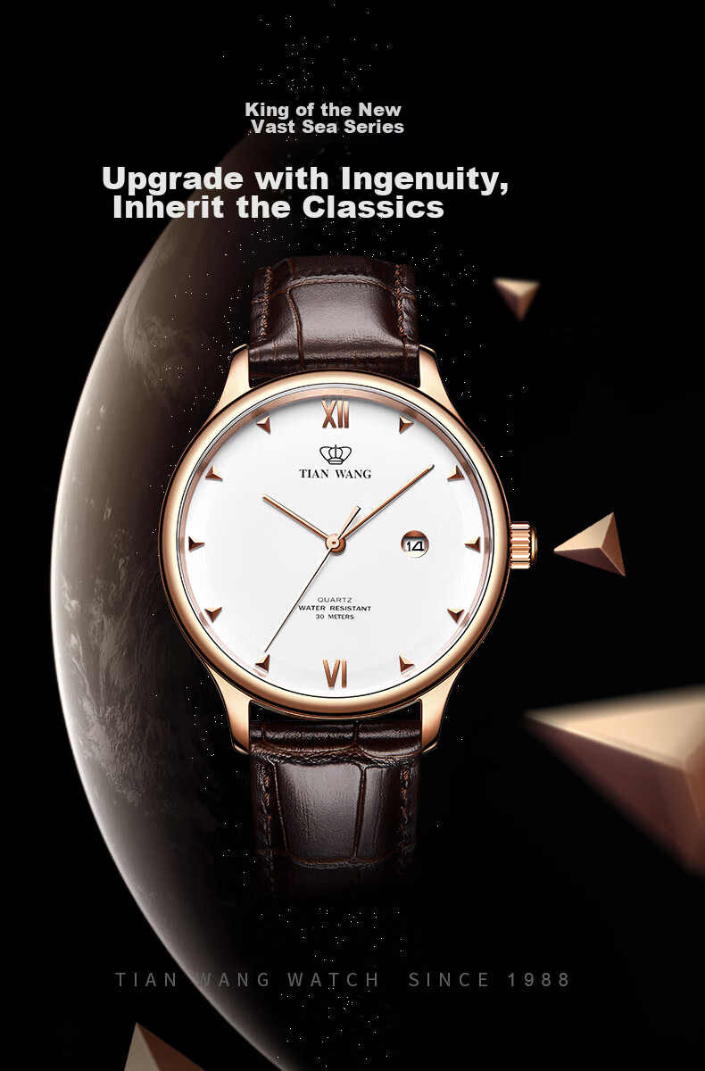 TIAN WANG Men's Watch, Birthday Gift Leather Strap Quartz Men's Watch Rose Gold GS31132P.D.LC.W 2