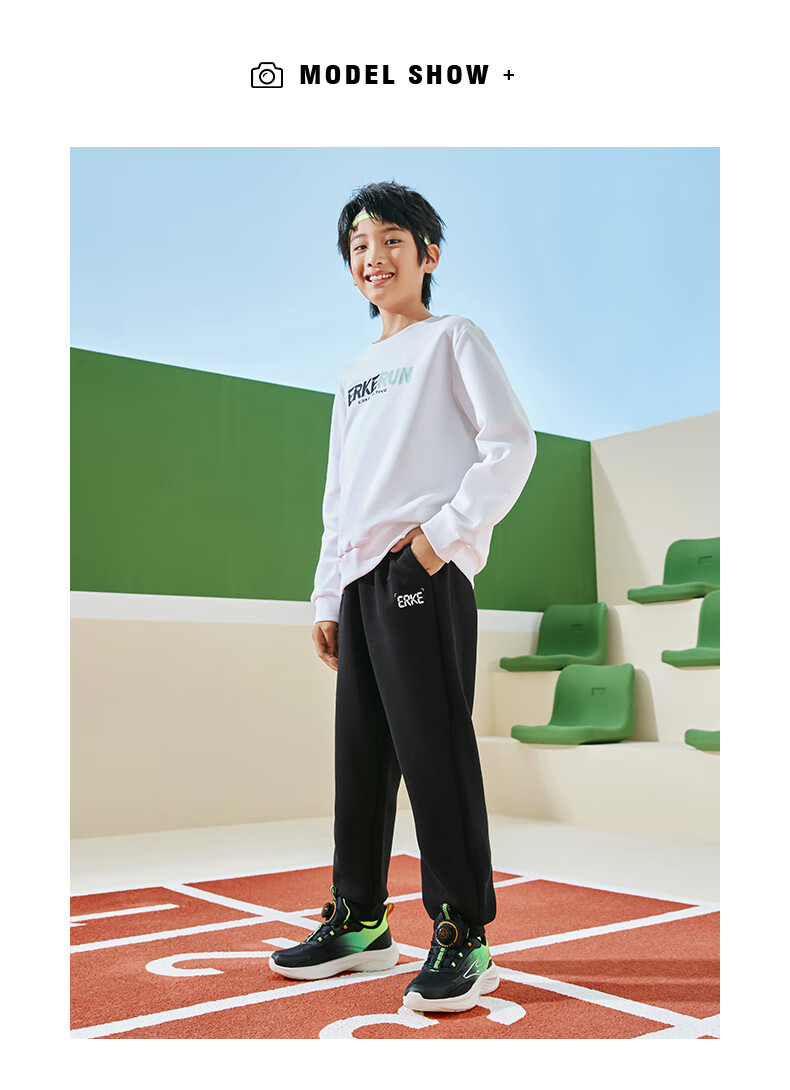 ERKE Kids Unisex Children's Knit Long Pants Sports Pants Black 150 11