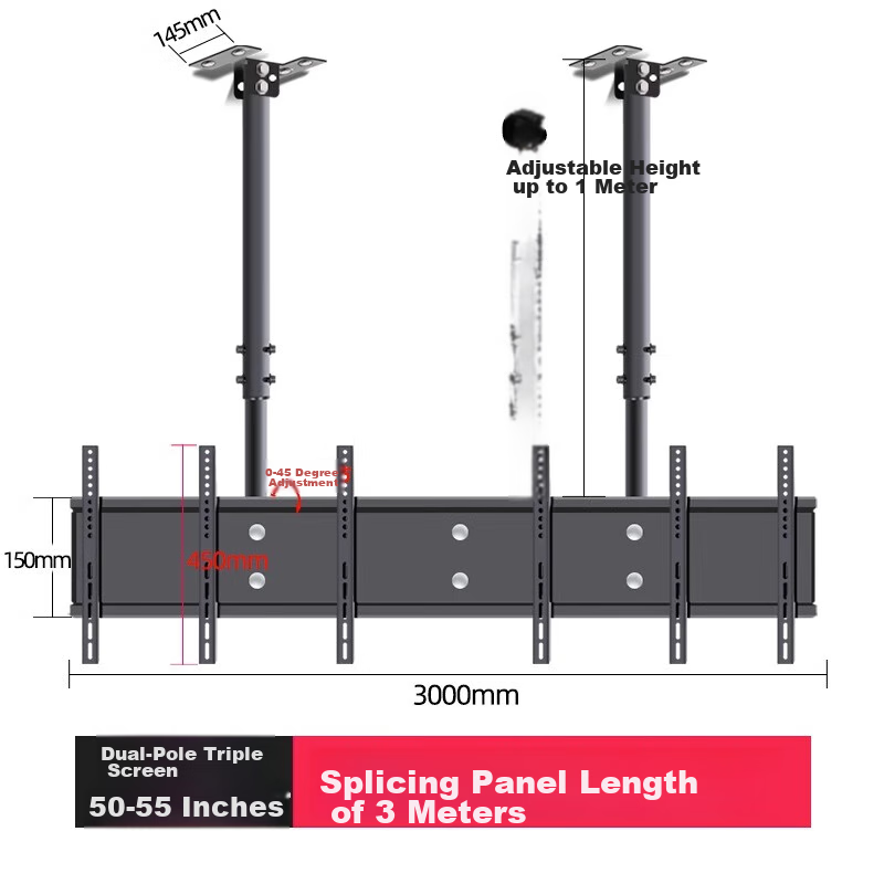 Yizhigu TV Multi-Screen Mount, Compatible with 32/40/43 Inch, Universal Double-Double Dual-Rod Ceiling Mount, Customizable Hanging Bracket for Bubble Tea Shops, Supermarkets, And Airports 15