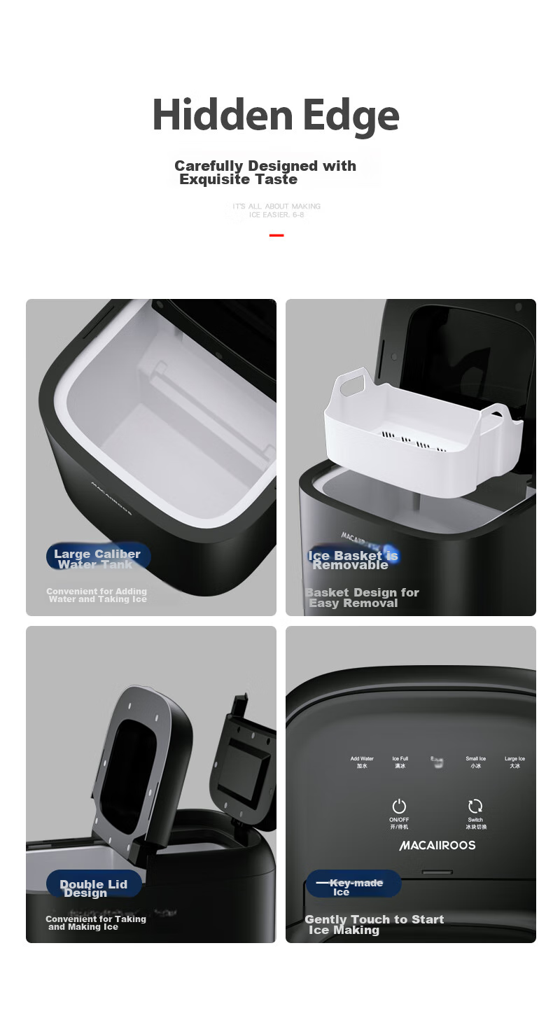 Macaiiroos Ice Maker, Home Mini Automatic Bullet Ice Machine for Dormitory, Smoothie, Cocktail, Milk Tea Shop, Street Vending, Ice Bar, Round Ice Cube Maker 14