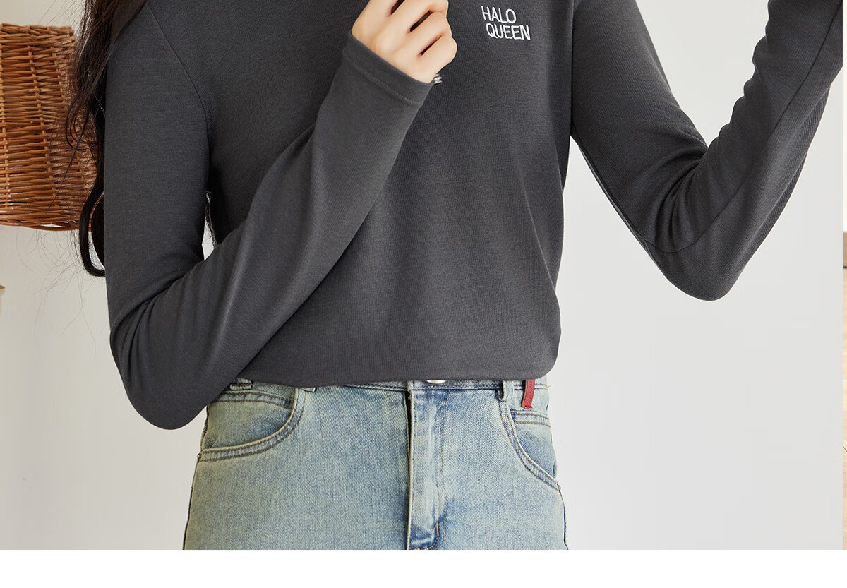 Halo Queen Women's Long Sleeve T-Shirt Spring and Autumn Round Neck Letter Print Loose Comfortable Versatile Top New H143T2035 17