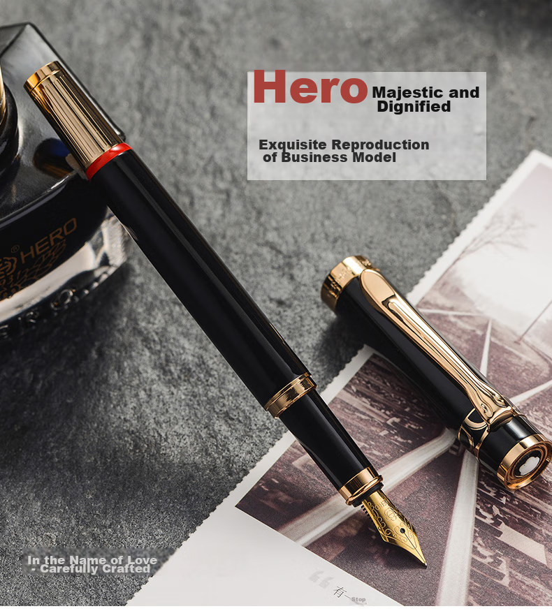 HERO Fountain Pen Gift Box, Shaohua Series, High-Quality Adult Calligraphy Business Signature Pen for Men And Students, Birthday Gift for Boys, Three-In Gold 10K 2
