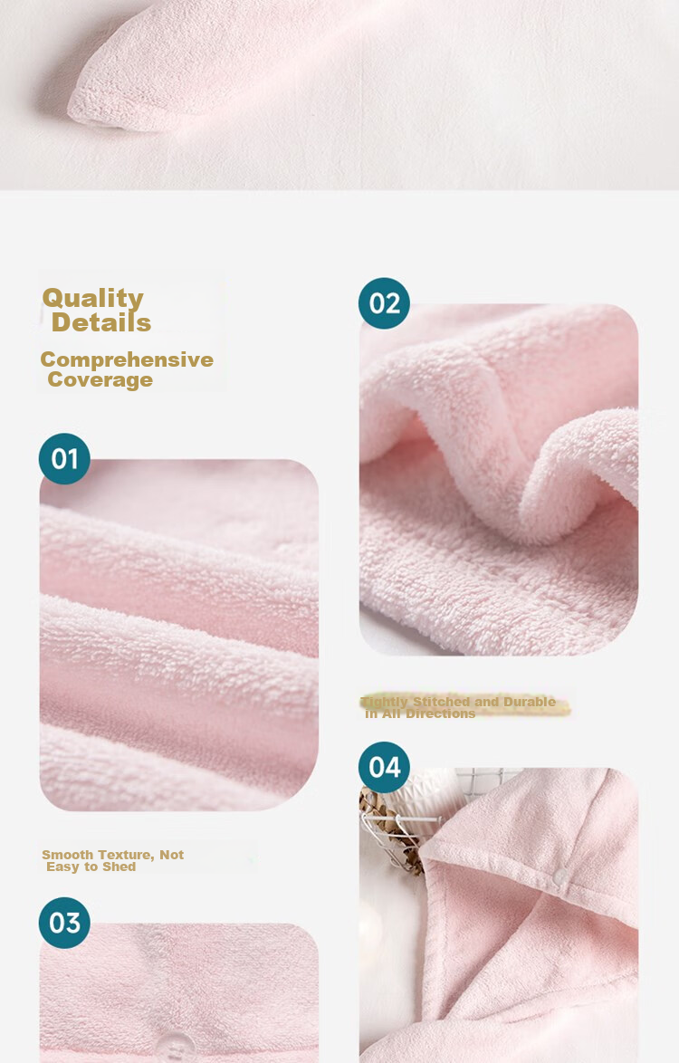 UCHINO Hair Drying Cap, Absorbent Shower Cap, Fluffy Soft Breathable Household Hair Towel, Head Wrap, Pink 7