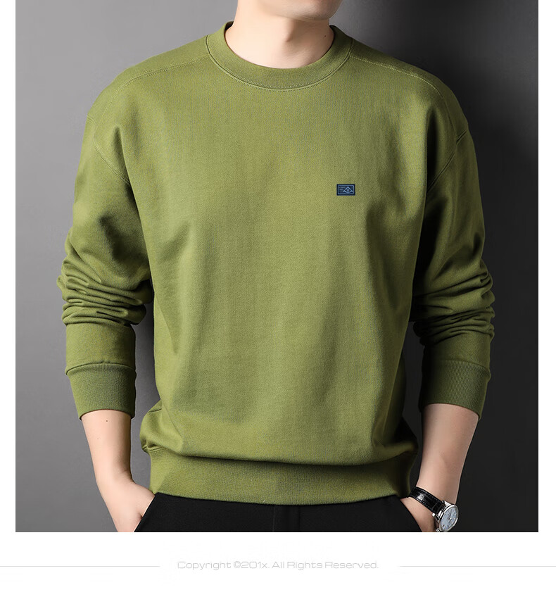 Hengyuanxiang 100% Cotton Men's Crewneck Pullover Sweatshirt Heavyweight Casual HJ168 Navy Blue S 8