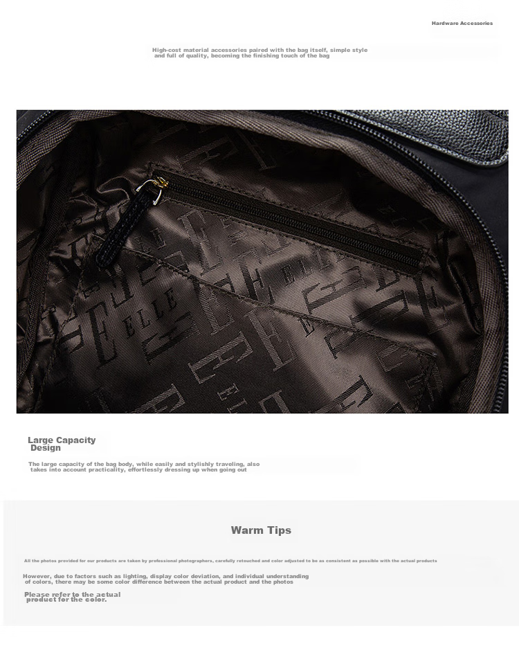 ELLE New Women's Bag, Large Capacity Travel Backpack, Sports Schoolbag for Middle And High School Students, Birthday Gift, 80313 Black 10