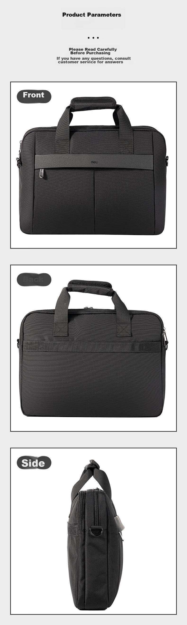 Deli (Deli) Business Travel Briefcase, Three-Layer Large Capacity Shoulder Crossbody Handheld Business Organizer Bag Can Hold 15.6-Inch Laptop Handbag, Black 10