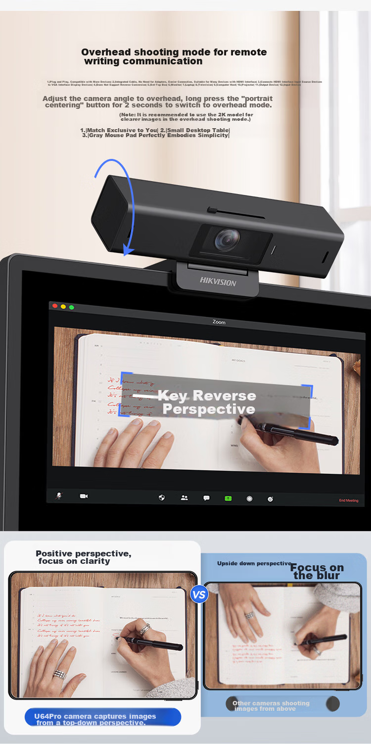 HIKVISION Live Streaming Camera, 2K HD with Microphone, Wide-Angle Smart Portrait Centering, USB Video Conference, Home Use, Live Streaming for E-commerce, U64 Pro 9
