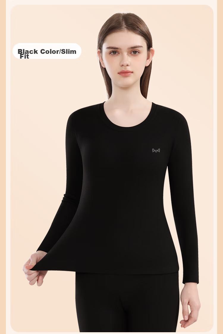 MiiOW 10A Antibacterial Women's Thermal Underwear, Cashmere Silk Patch, Thickened Autumn Top And Bottom, 2025 New Product, Black XL 26
