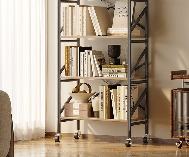 Yicainianhua Internet-Famous Bookshelf, Floor-Standing Storage Rack, Mobile Metal Steel-Wood Storage Shelf, Printer Stand 4387 - with Mobile Wheels 4