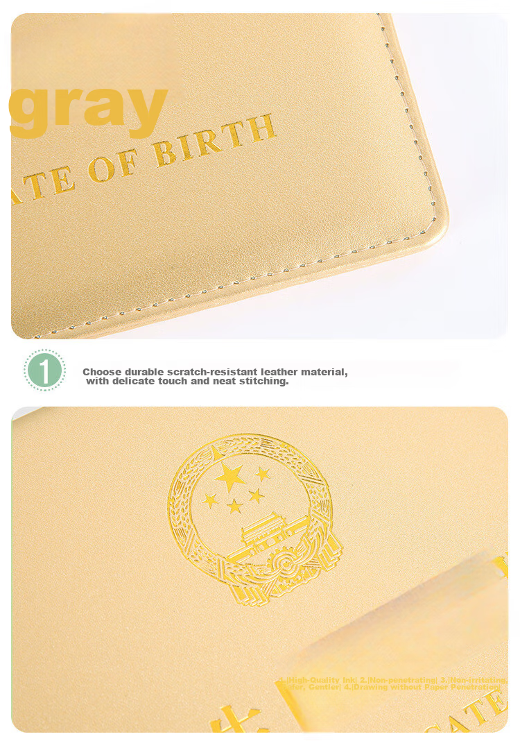 Siyicai Birth Certificate Protective Cover + Vaccination Record Book Cover, Baby Medical Document Outer Case (Set of 2), Thickened, Gold Color 6