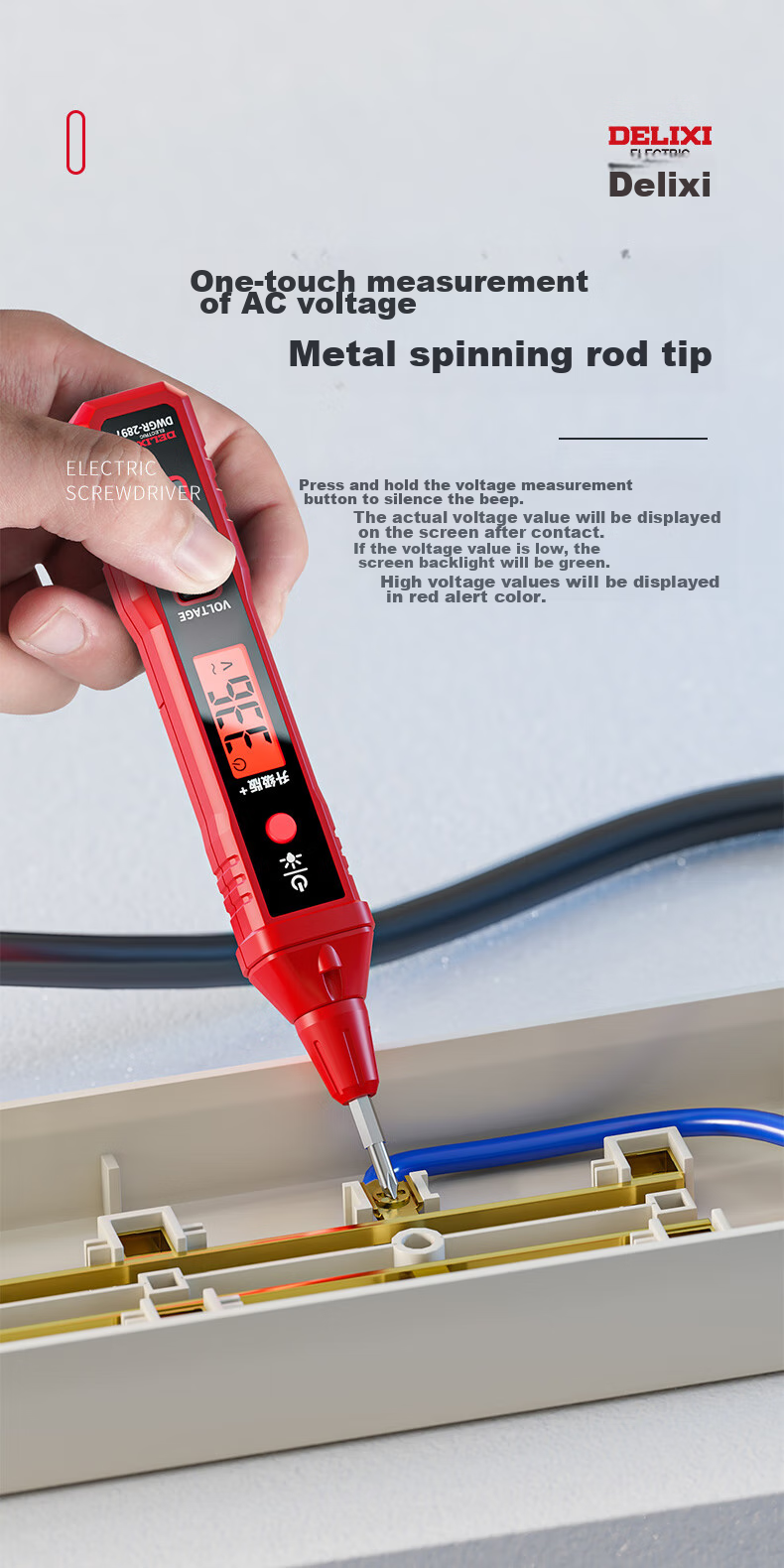 DELIXI Smart Voltage Tester, Multi-Functional Wire Detector with Digital Display, Professional Electrician's Induction Voltage Pe 4