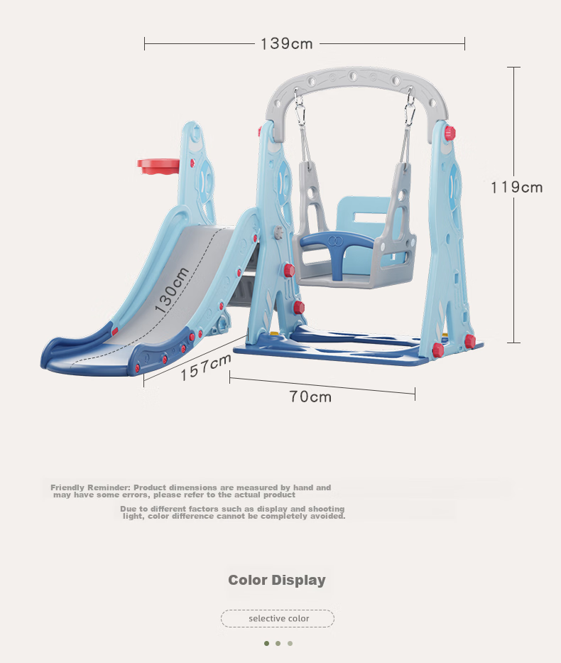 HOBBY TREE Children's Slide, Swing, Basketball Hoop Set, Indoor Playground Equipment, Multifunctional Baby Toys, Sky Blue 20