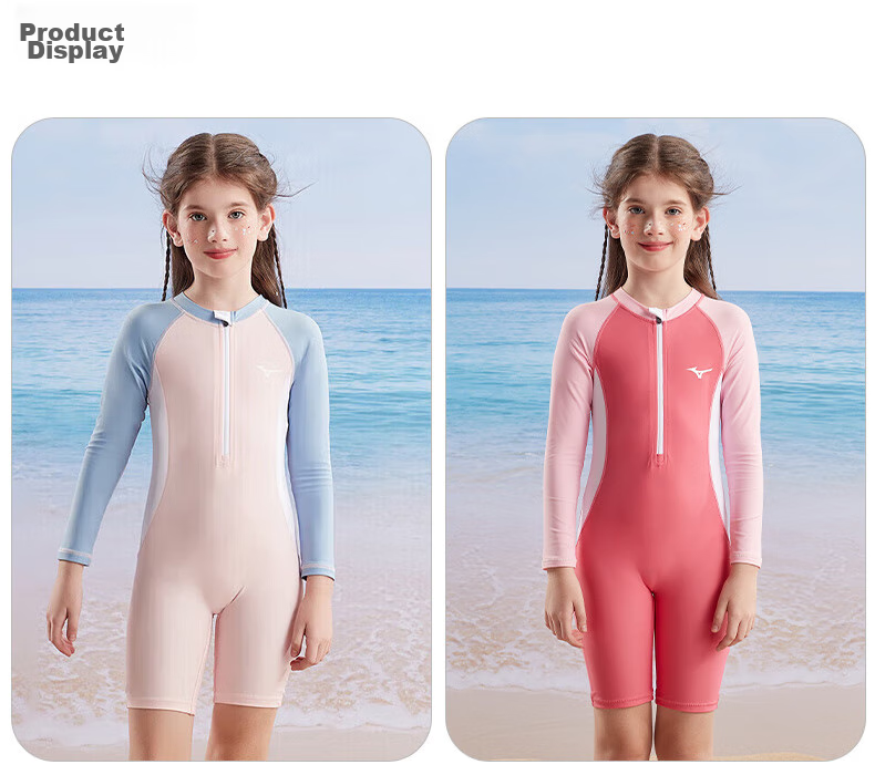 MIZUNO Children's Swimsuit, One-Piece Long-Sleeve Sun Protection Surfing Suit for Girls, Quick-Dry Training Swimwear for Boys, Hot Spring Swimming Costume A3416 Red 140 17