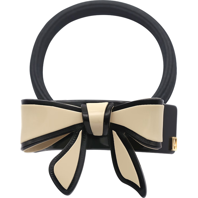 ALEXANDRE DE PARIS Diana Series Hair Tie, Bow Hair Accessory, Sweet Style Ponytail Holder, Mid-Autumn Festival Gift, X Beige