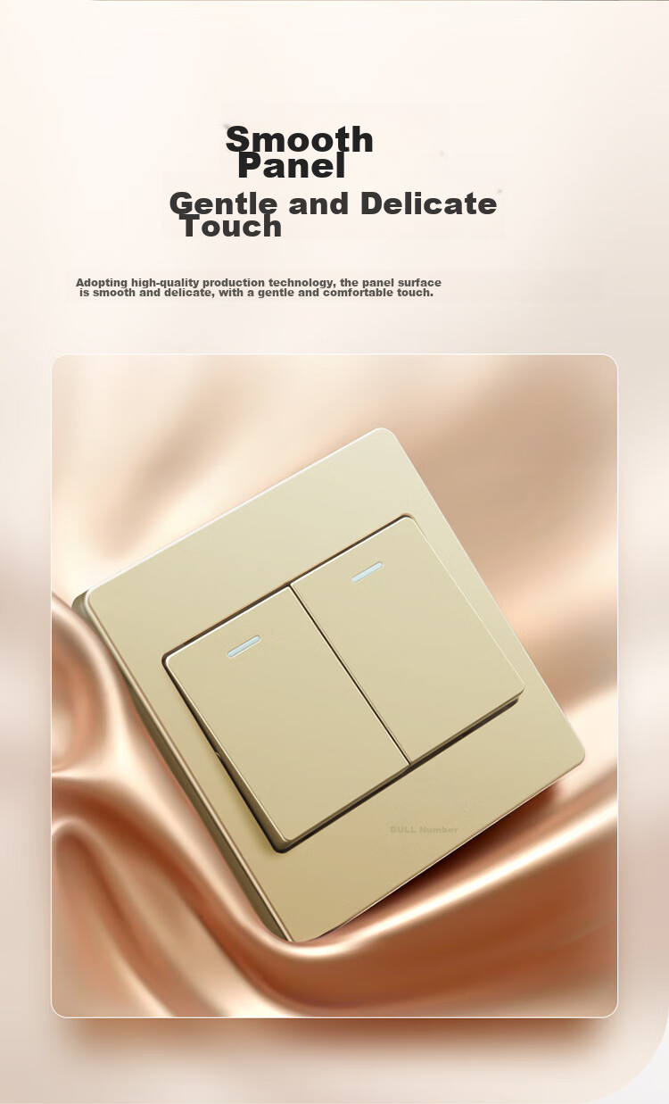 BULL Wall Switch G07 Series, Two-Gang Single-Control Switch, 86-Type Panel G07K211C(U6), Champagne Gold 4