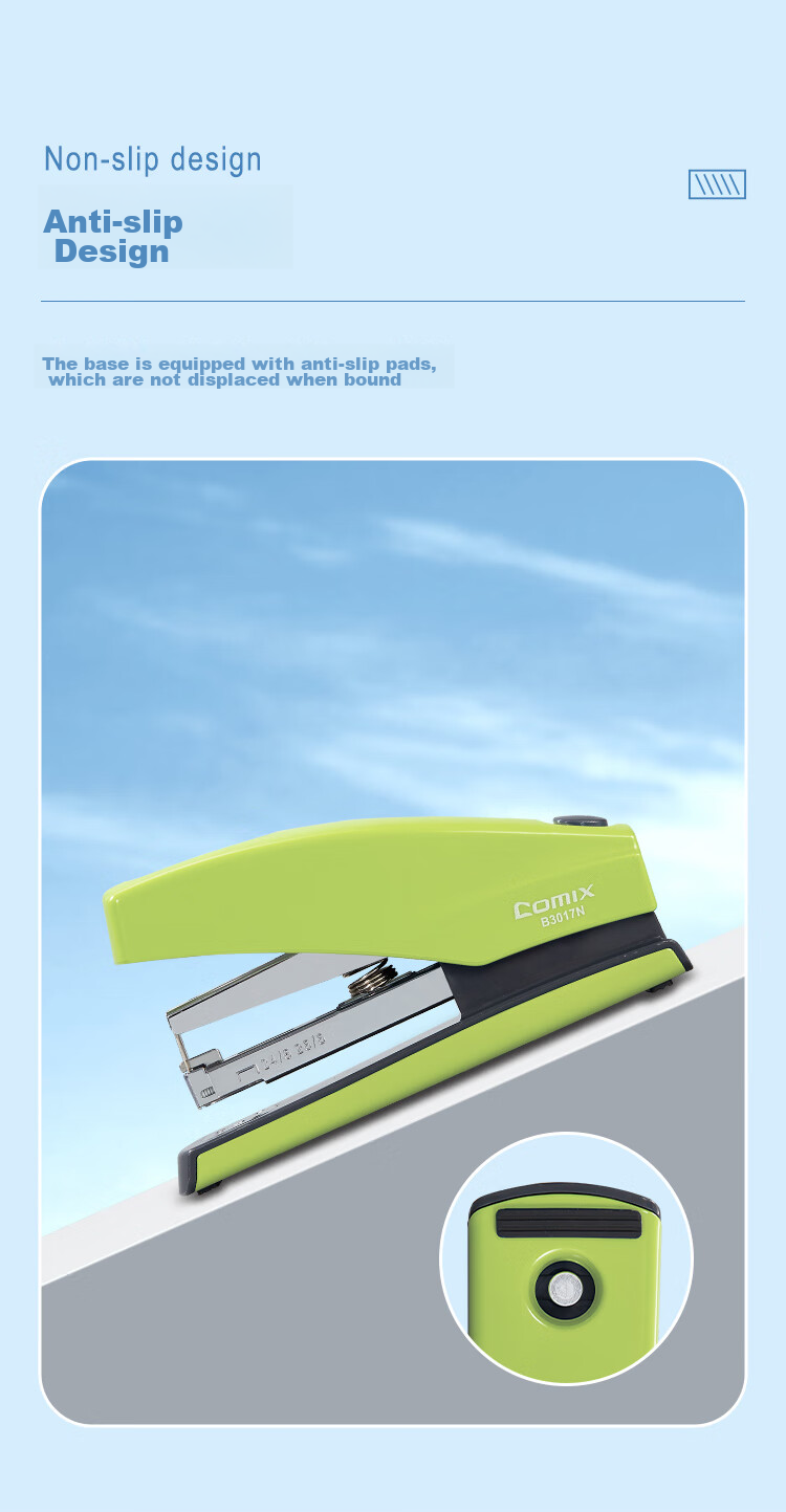 COMIX 25-Page Low-Effort Stapler, Anti-Jamming Function Compatible with 24/6 Staples #12, Pop-Up Staple Channel, Office Supplies, Green B3017N 3