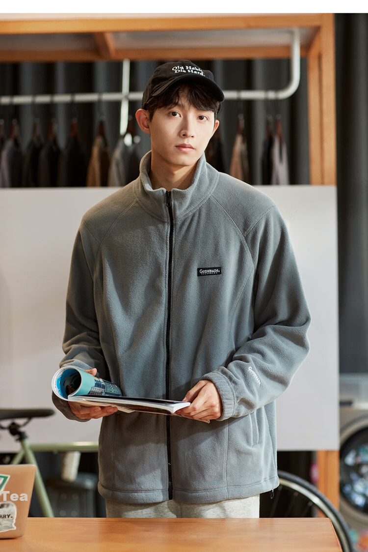TonLion 2023 Fleece Jacket, Loose Casual Versatile Stand-Collar Jacket, Gray-Blue, S 12