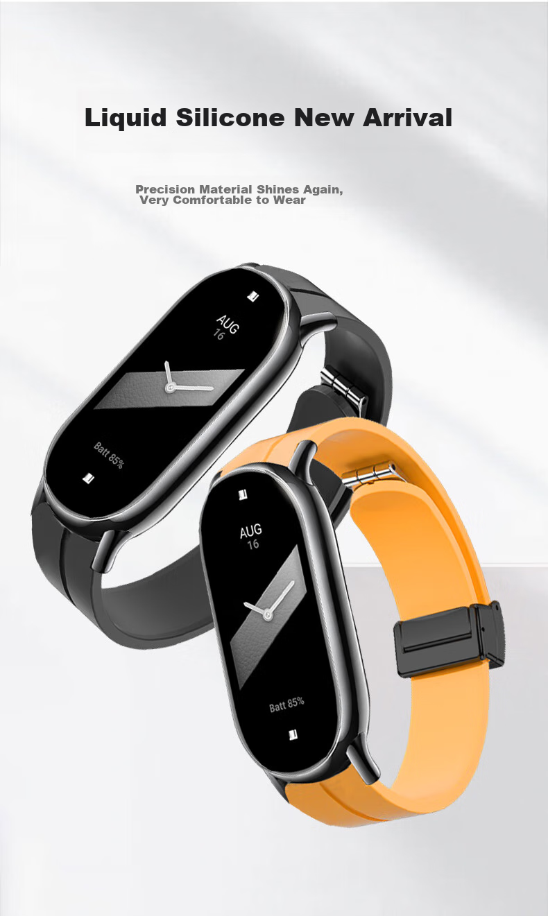 Watchbond Xiaomi Band Strap Compatible with Xiaomi Band 89 NFC Version, Liquid Silicone, Black, Magnetic Buckle, Silicone Band 5