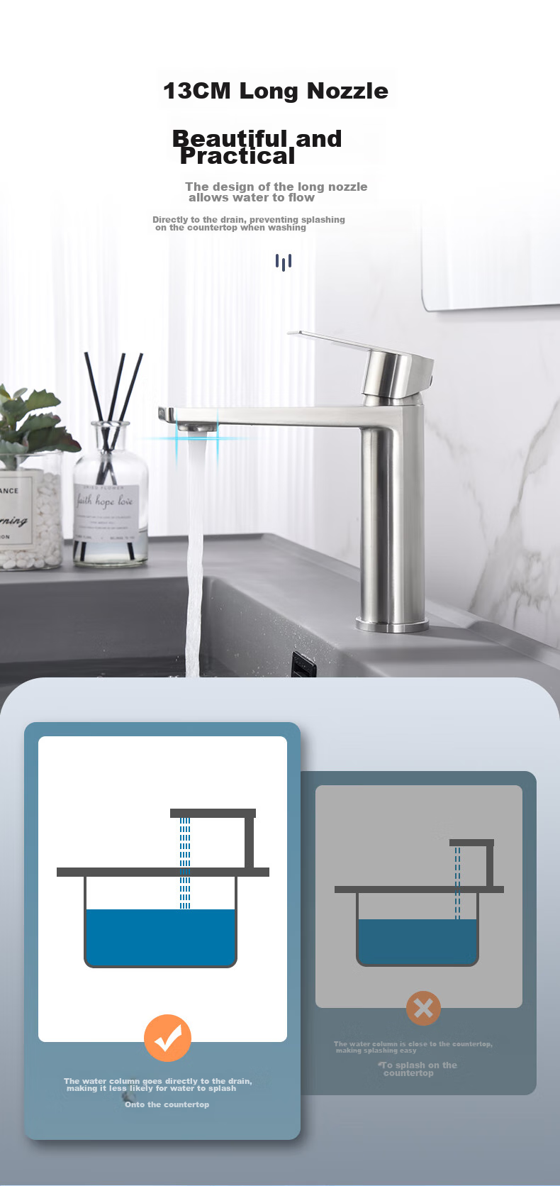 ARROW Basin Faucet, 304 Stainless Steel, Bathroom Toilet Washbasin Sink, Hot And Cold Tap, AE41104GG 6