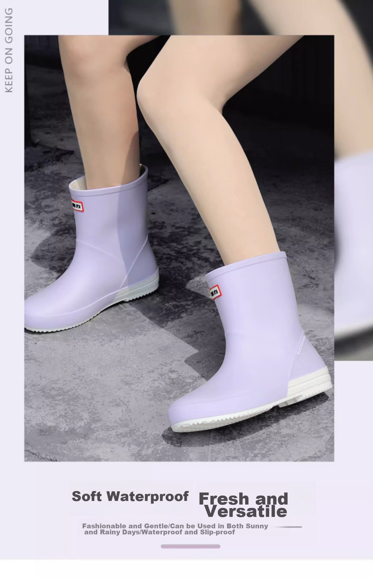 Huili Women's Fashionable Outdoor Waterproof Shoes, Non-Slip Wear-Resistant Rubber Shoes, Rain Boots 13-1, Green, Size 40 1