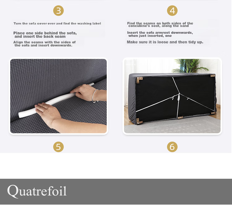 Quatrefoil Elastic Sofa Cover Slipcover Full Wrap Sofa Cushion Cover, Deep Space Gray, Suitable for Two-Seater 145-185cm 17