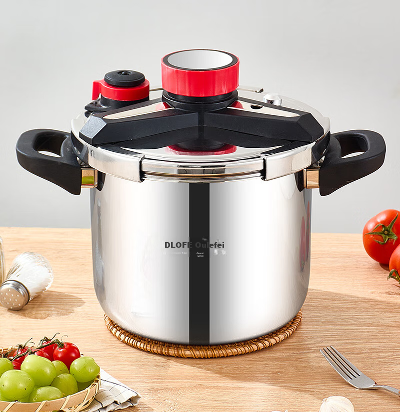 OLOFE Pressure Cooker, Gas And Induction Compatible, 304 Stainless Steel, 8L, Baoshikang European Style Explosion-Proof, Deep Single-Handed Opening And Closing Pressure Cooker 15