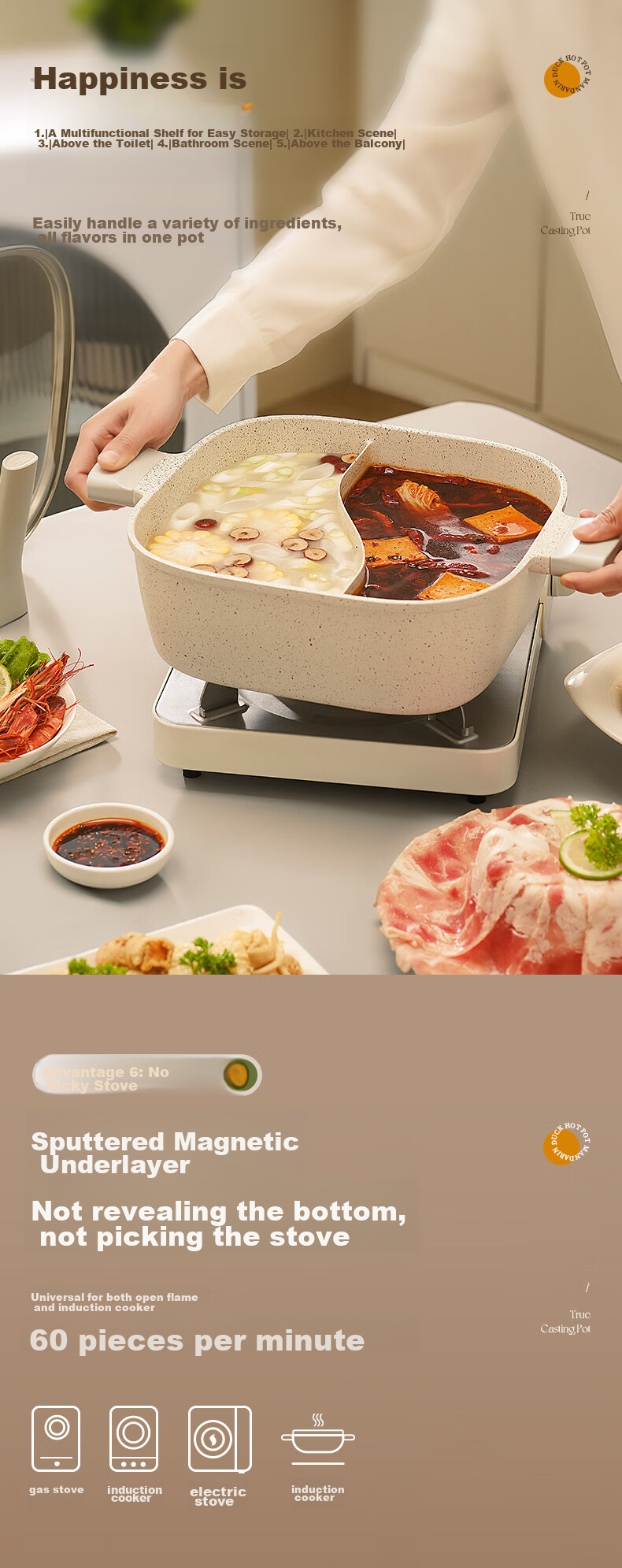 ASD Non-Stick Square Hot Pot, Thickened Hot Pot Basin, Large Capacity, for Home Use, Suitable for Gas And Induction Stoves, FL28F1WG 9