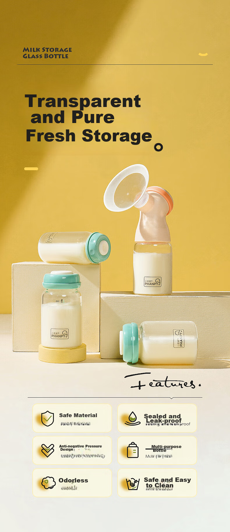 Xiaoyaxiang Glass Breast Milk Storage Bottle for Newborns, Wide Neck 180ml (Set of 2) 1