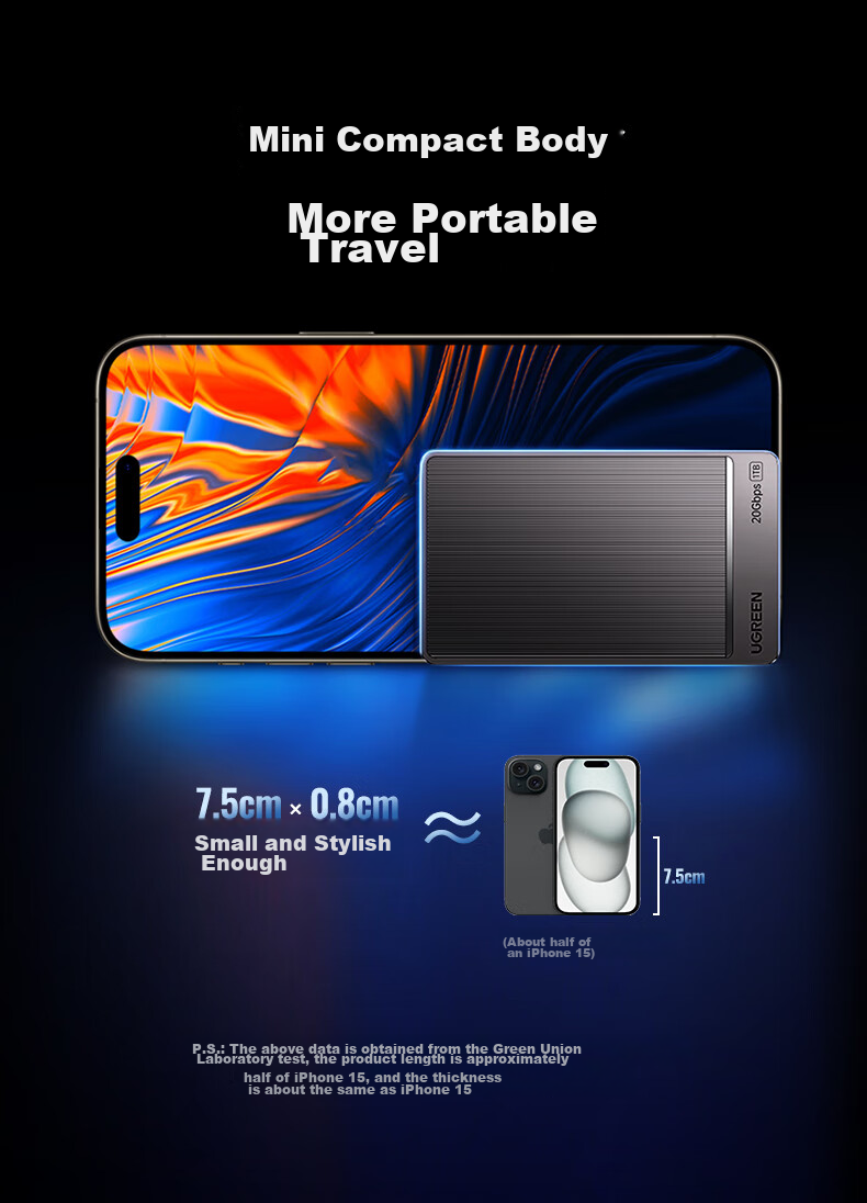 UGREEN Prime20 2TB Portable Solid State Drive (PSSD), High-Speed 2000MB/s Transfer Rate, Compatible with Type-C/USB3.2, Direct Connection to Phones And Tablets 7