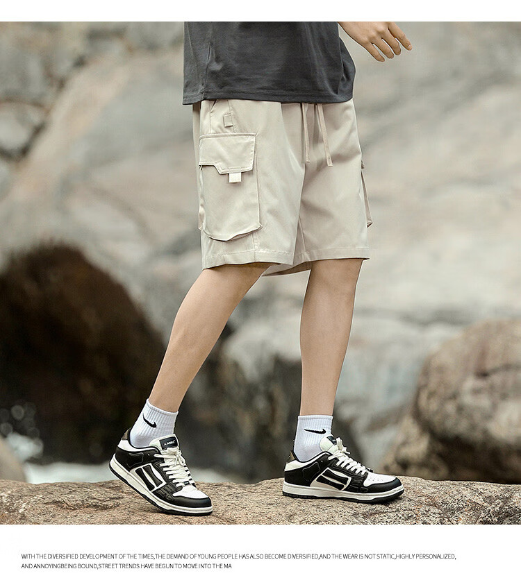 MMOPTOP Japanese-Style Casual Sports Shorts for Men, Summer Mountain Outdoor Loose Cargo Pants, Knee-Length Shorts CH02 Black 2XL 5