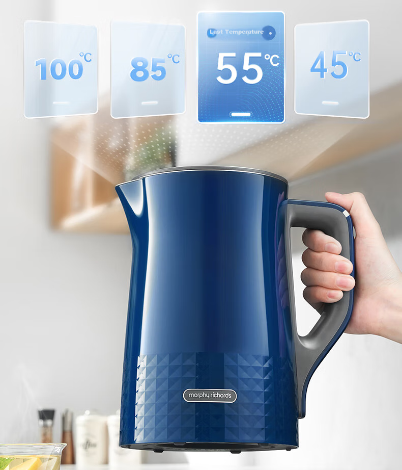 Morphyrichards Soft Sound Electric Kettle, Water Boiler, Hot Water Kettle, Household Constant Temperature Insulated Kettle, 1.5L Stainless Steel 304 Double-Layer Anti-Scalding Real-Time Temperature Display Kettle MR6071 White 11