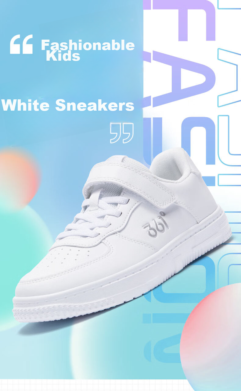 361° Children's All-Season Skateboard Shoes for Boys And Girls (Ages 3-12), Versatile Velcro Skateboard Shoes, White Sneakers, Green, Size 36 1
