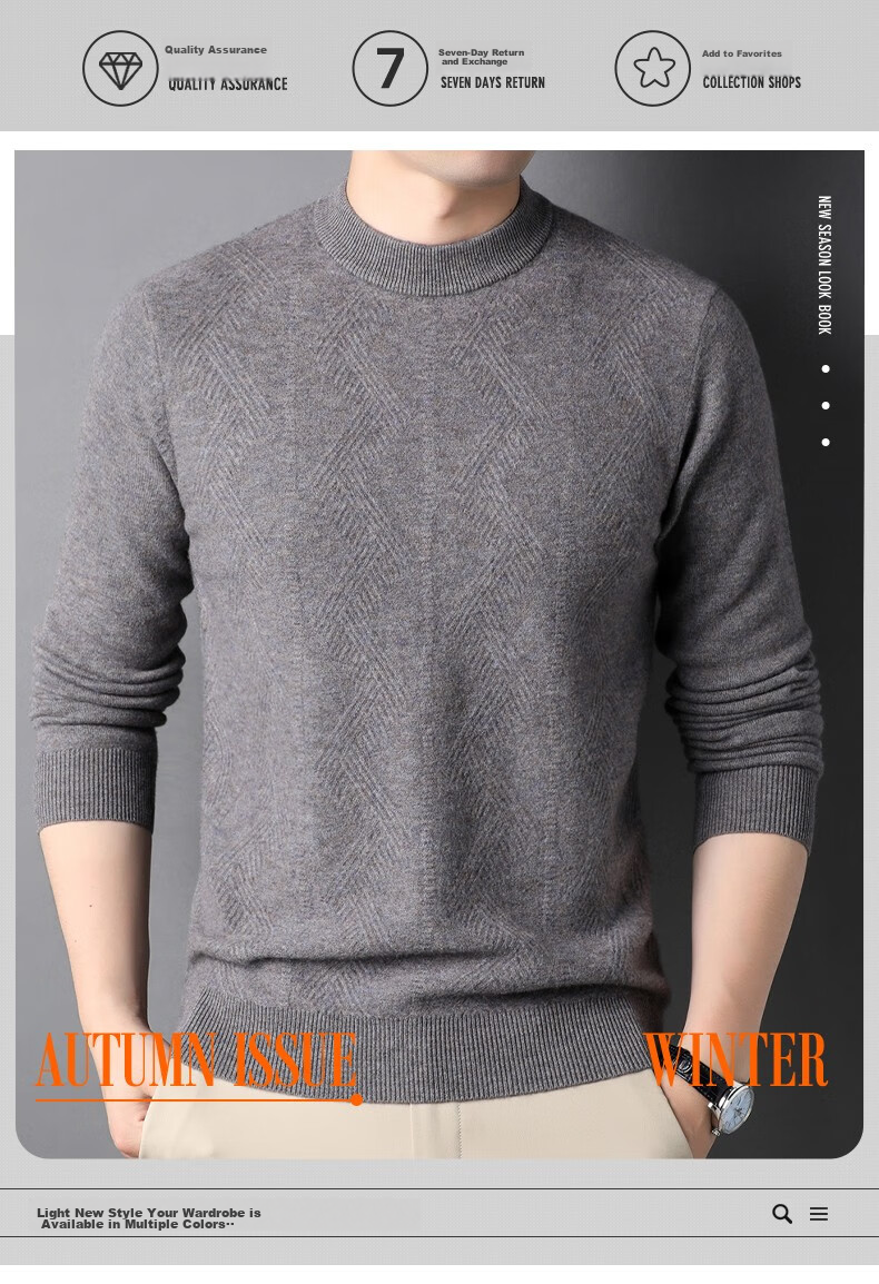 Hengyuanxiang Men's Thick 100% Pure Wool Sweater, Winter Red Knit Pullover for Young And Middle-Aged Men, New Year Style 1